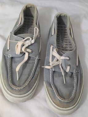 Sperry Women's Gray Canvas Boat Shoes with Cream Laces